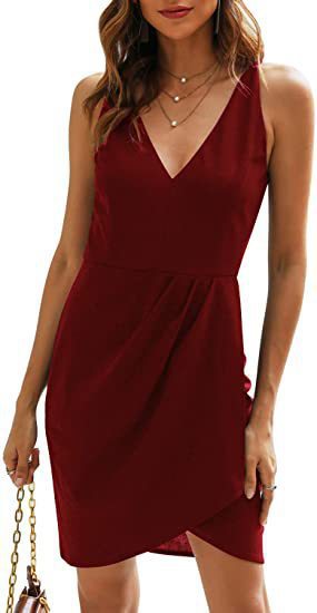 Damen Elegantes Wickel-Minikleid EB