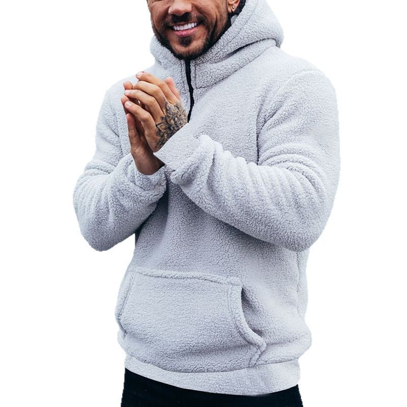 Herren nan kuscheliger Sherpa-Hoodie mit Kängurutasche und hohem Kragen EB