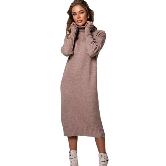 Damen Strickkleid mit Stehkragen und seitlichen Schlitzen EB