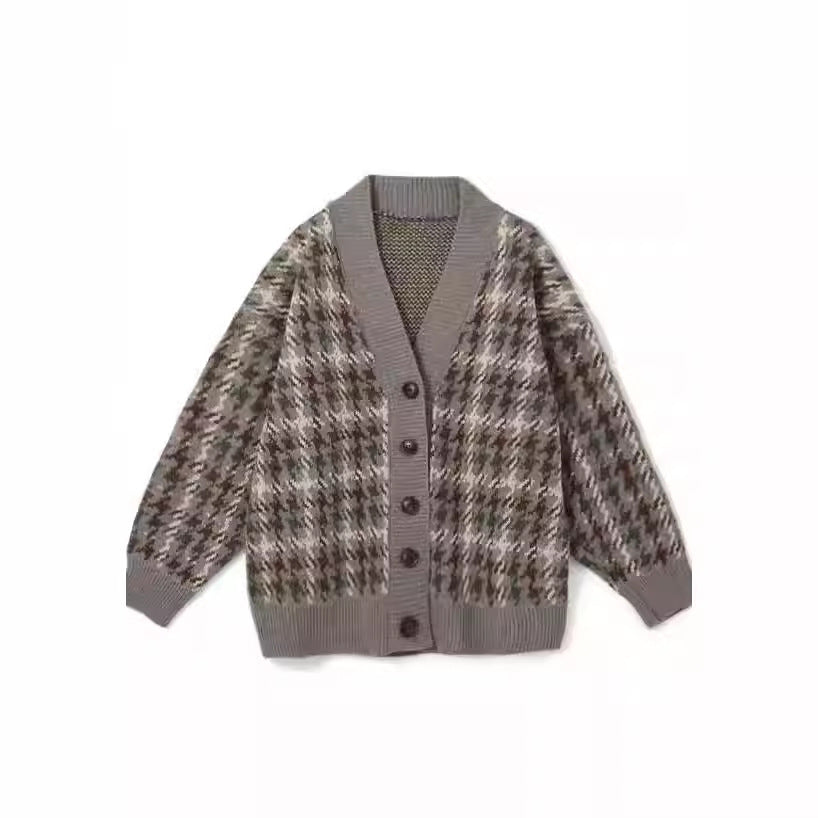 Damen Gemusterter Cardigan mit Knopfleiste und V-Ausschnitt EB
