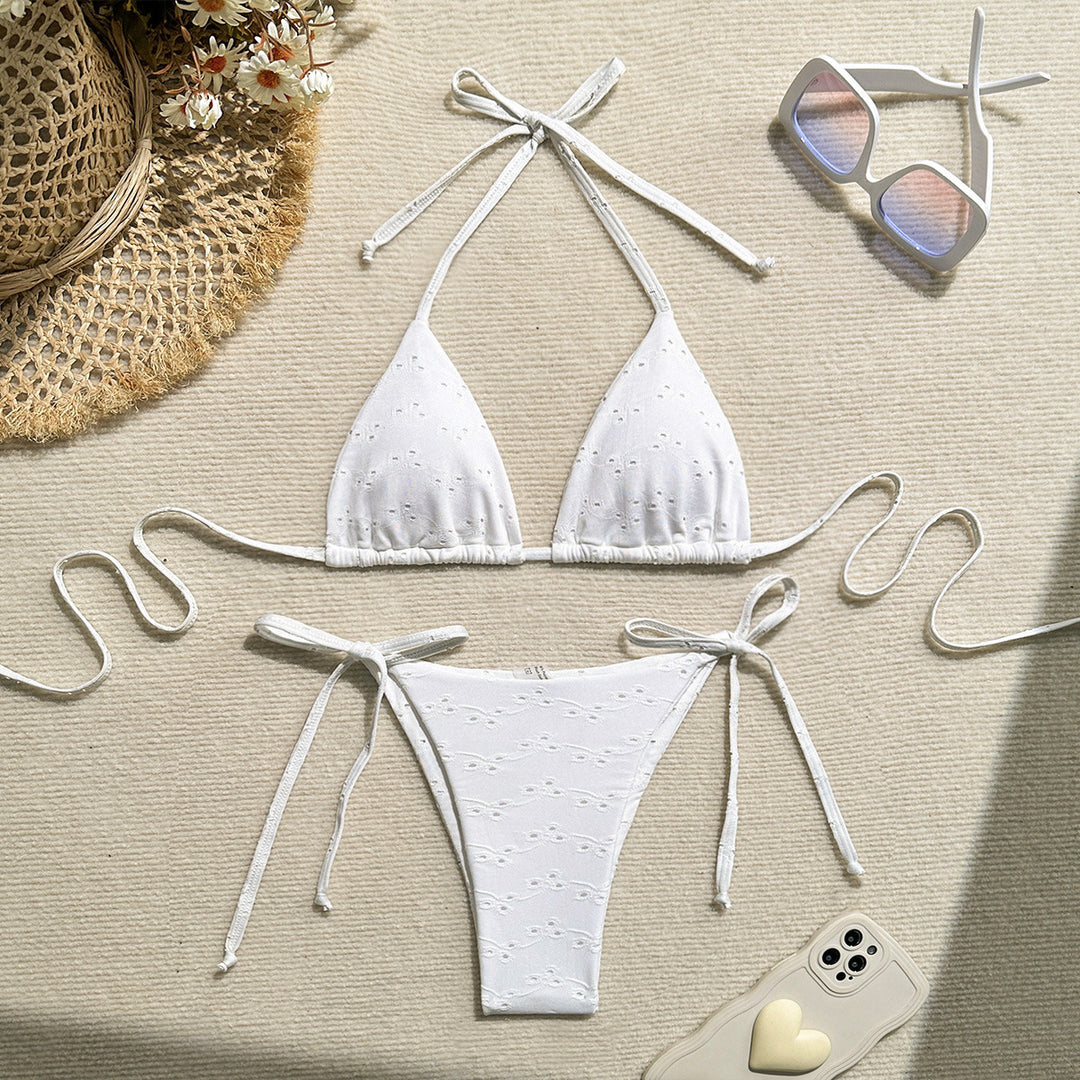 Damen Triangel-Bikini mit elastischen Bindebändern und Ripp-Optik EB
