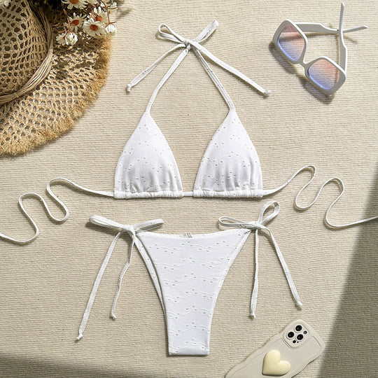 Damen Triangel-Bikini mit elastischen Bindebändern und Ripp-Optik EB
