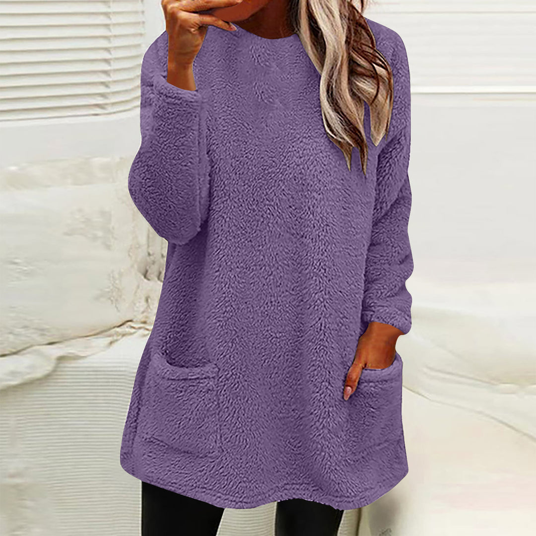 Damen Kuscheliger Fleece-Pullover mit praktischen Taschen und weitem Schnitt EB