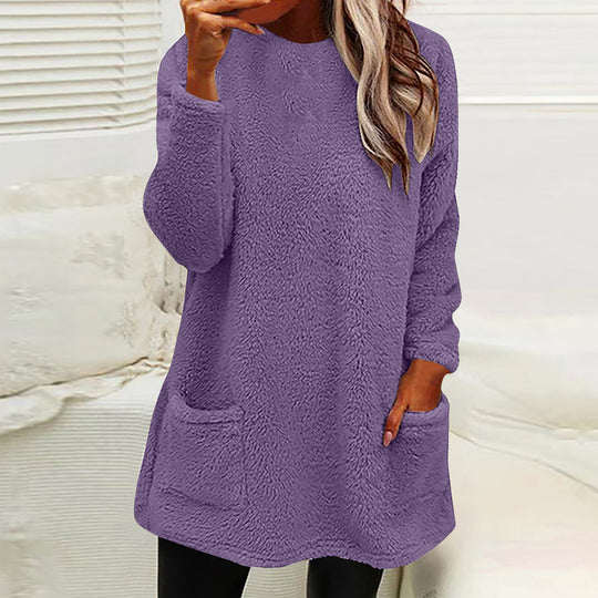 Damen Kuscheliger Fleece-Pullover mit praktischen Taschen und weitem Schnitt EB