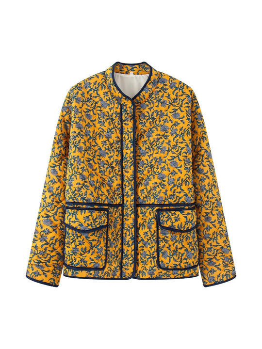 Damen gestepptes Blütenmuster-Jacke mit praktischen Taschen EB