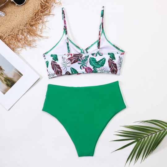 Damen Hochtailliertes Bikini-Set mit floralem Oberteil EB