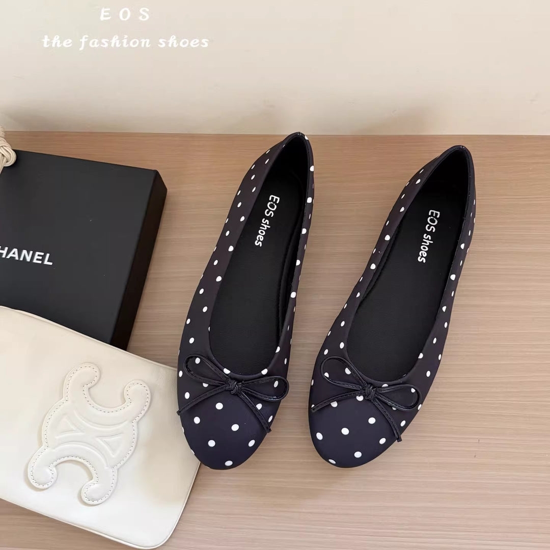 Damen Ballerinas mit modischem Punkte-Design und dekorativem Schleifenakzent EB