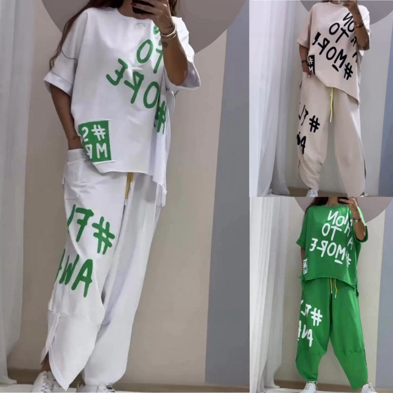 Damen Lässiges Set mit oversize T-Shirt und bequemen Jogginghose EB