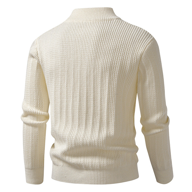 Herren nan feinstrukturierter Halbzip-Pullover mit Stehkragen, geripptem Strukturstrick und schmaler Passform EB