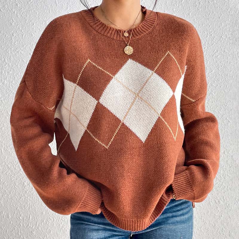 EB | Geometrischer Strickpullover Mit Farbkontrasten