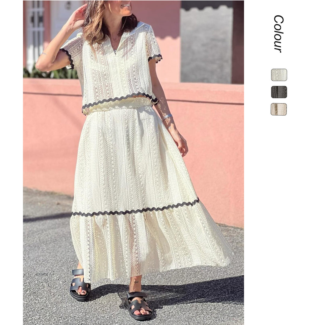 Damen Maxikleid mit voluminösem Rock und eleganter Rüsche EB