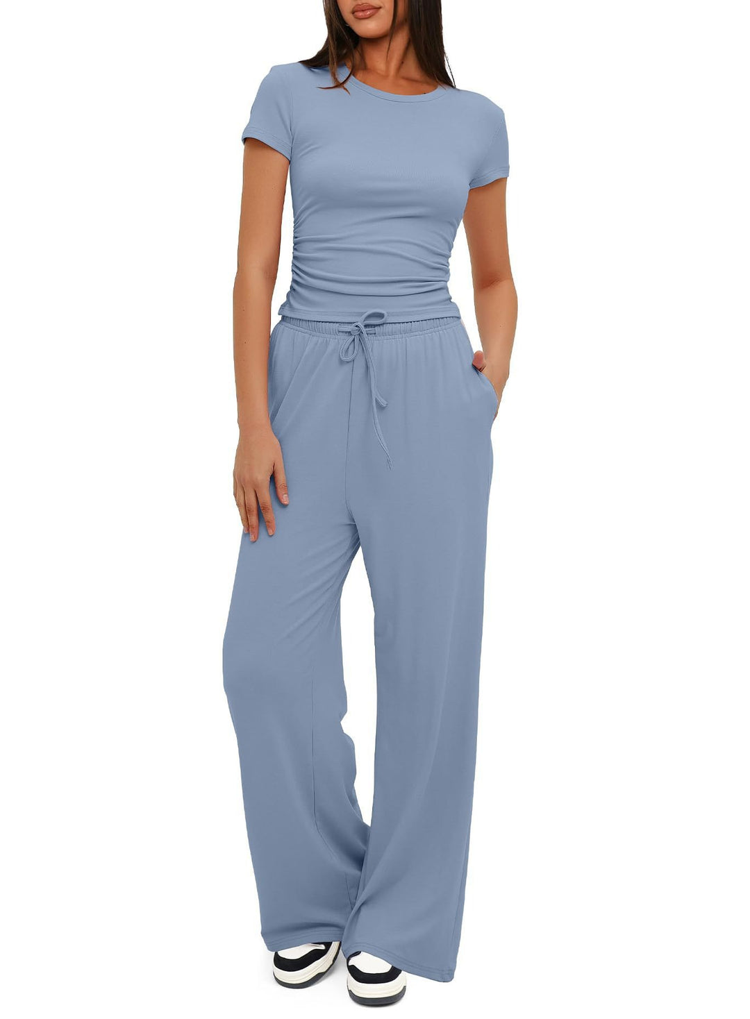 Damen Lässiges Lounge-Set mit weitem Oberteil und bequemen Hosen EB