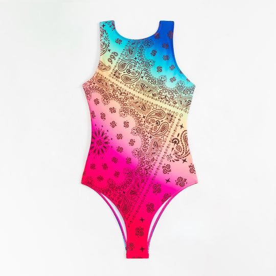 Damen Einteiliger Badeanzug mit buntem Bandana-Design EB