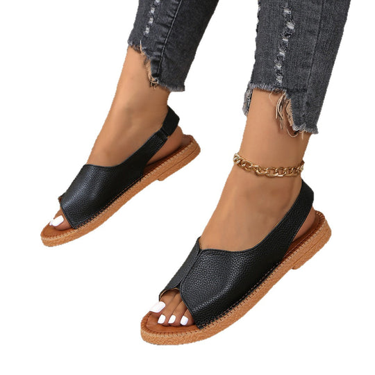 Damen Komfortable Sandalen im offenen Design mit geflochtenem Absatz EB