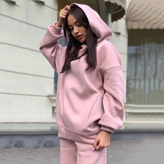 Damen Fleece-Hoodie und Jogginghose-Set mit lockerer Passform EB