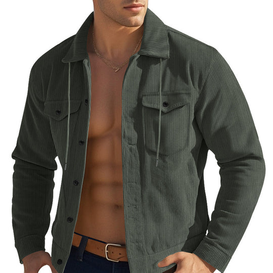 Herren nan lässige fein gerippte Cordjacke mit Stehkragen, Brusttaschen und elastischem Saum EB