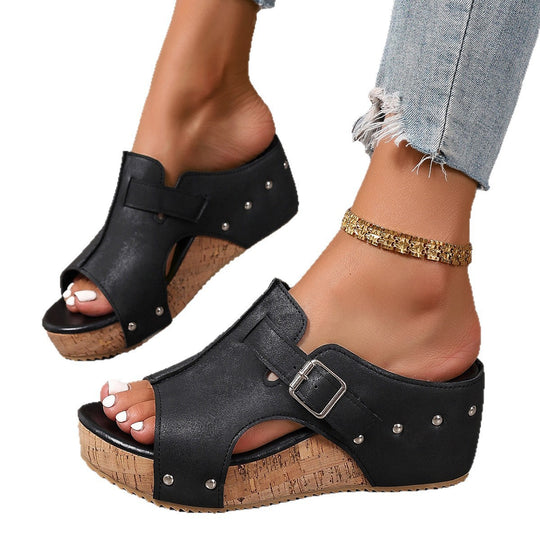 Damen Wedge-Pantoletten mit dekorativem Riemendesign und ergonomischem Fußbett EB