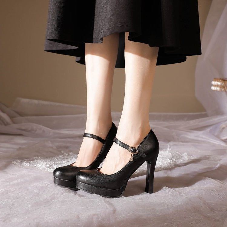 Damen Plateau-Pumps mit verstellbarem Riemchen und eleganter Schnalle EB