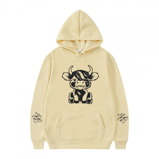 Damen Kapuzensweater mit entzückendem Kuhmotiv und praktischen Kängurutaschen EB