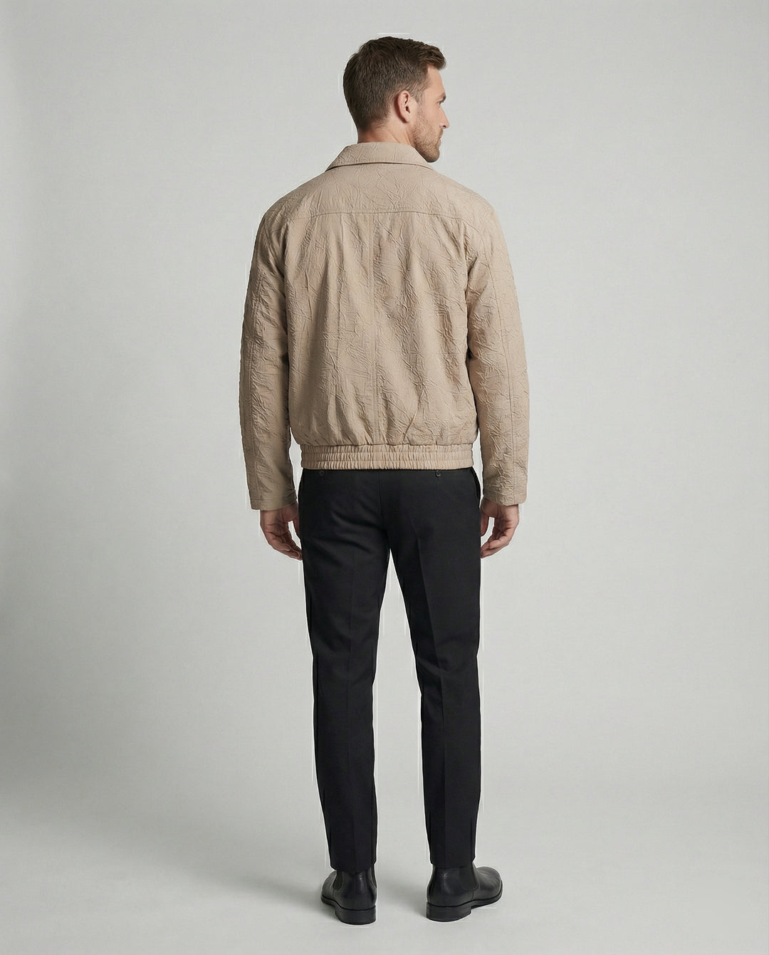 Herren leichte strukturierte Blousonjacke mit Hemdkragen Reißverschluss und elastischem Saum EB