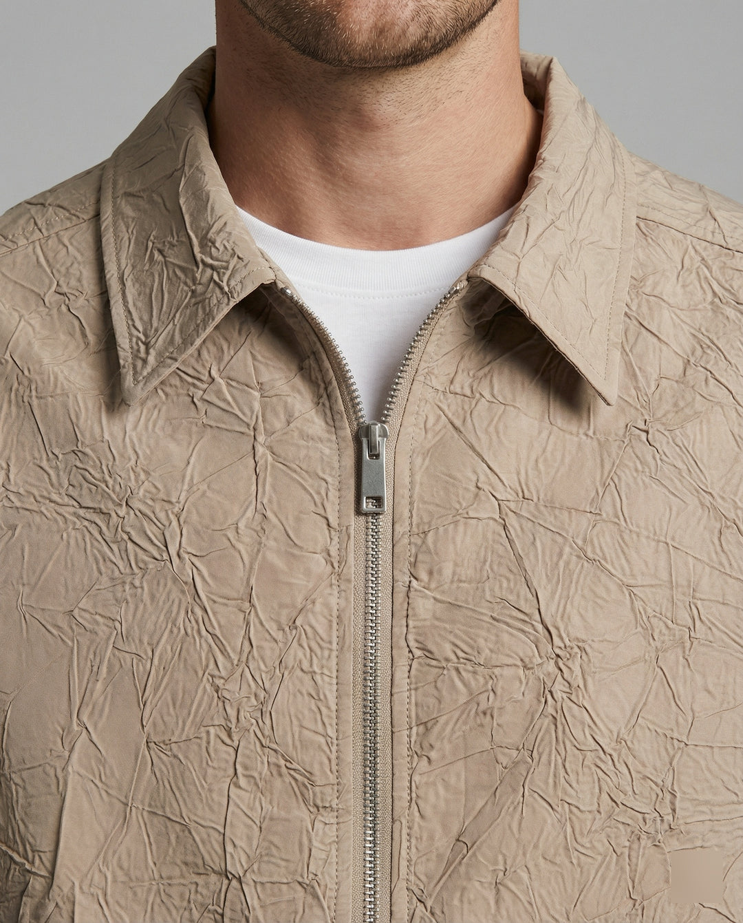 Herren leichte strukturierte Blousonjacke mit Hemdkragen Reißverschluss und elastischem Saum EB