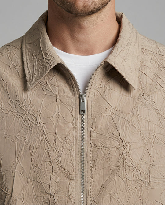 Herren leichte strukturierte Blousonjacke mit Hemdkragen Reißverschluss und elastischem Saum EB