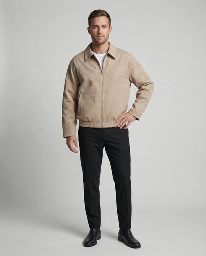 Herren leichte strukturierte Blousonjacke mit Hemdkragen Reißverschluss und elastischem Saum EB