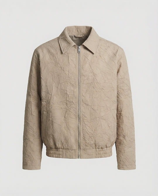 Herren leichte strukturierte Blousonjacke mit Hemdkragen Reißverschluss und elastischem Saum EB