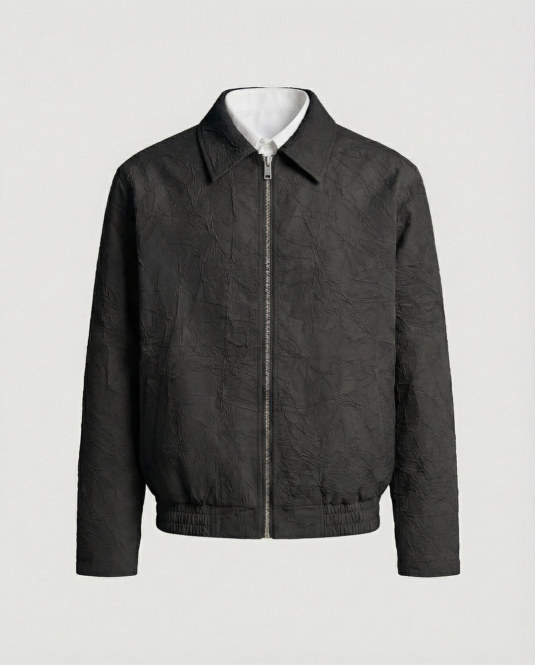 Herren leichte strukturierte Blousonjacke mit Hemdkragen Reißverschluss und elastischem Saum EB