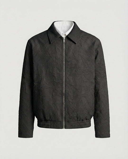 Herren leichte strukturierte Blousonjacke mit Hemdkragen Reißverschluss und elastischem Saum EB