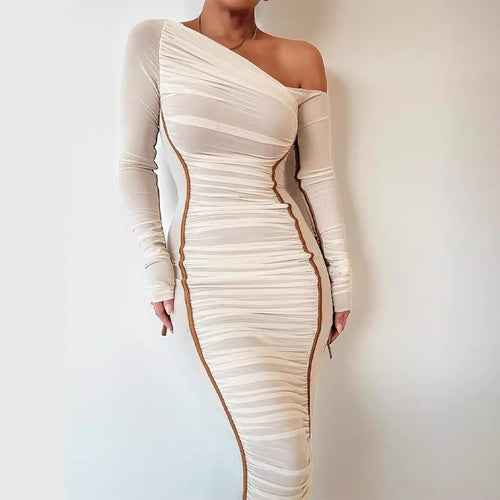 Damen figurbetontes Kleid mit asymmetrischem Ausschnitt und raffinierten Raffungselementen EB