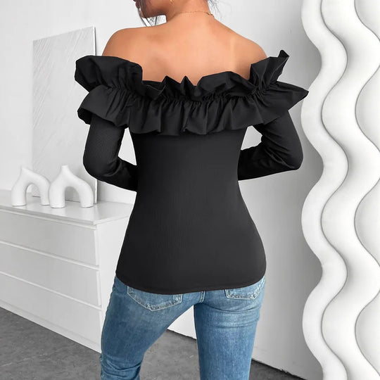 Damen Off-Shoulder Oberteil mit Rüschen EB