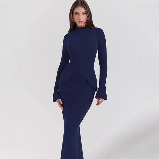 Damen Elegantes und figurbetontes Langarmkleid mit modernem Design EB