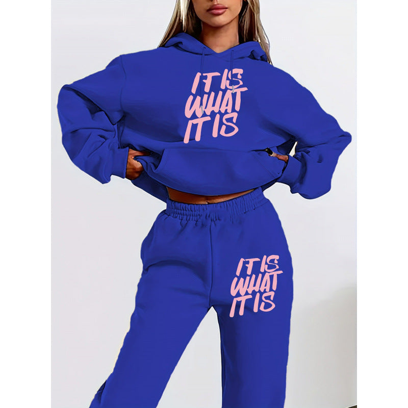 Damen Freizeit-Hoodie und Jogginghose Set mit inspirierendem Schriftzug EB