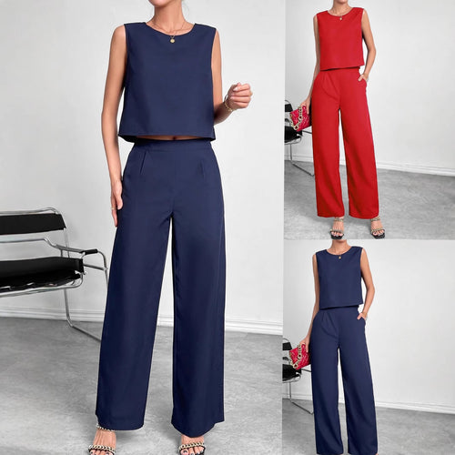 Damen Modisches Zweiteiliges Set mit Cropped Oberteil und weiten Hosen EB