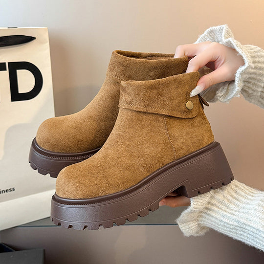 Damen modische Winterstiefeletten mit hohem Plateau und kuscheligem Innenfutter EB