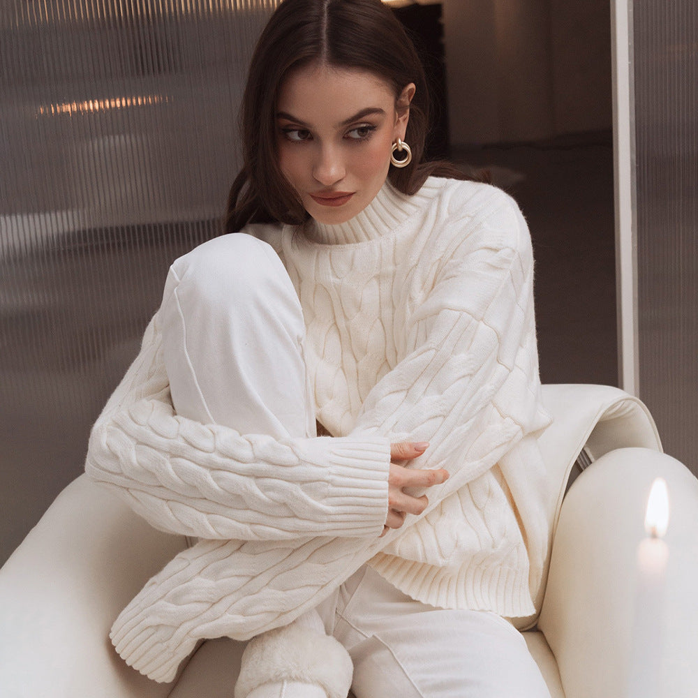 Damen Gemusterter Strickpullover mit hohem Kragen EB
