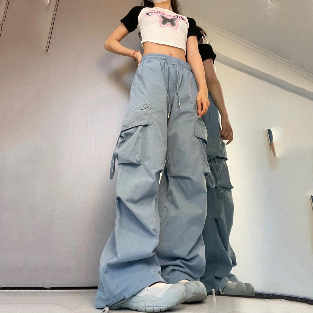 Damen nan ultraleichte Freizeit-Hose mit hohem Elastikbund, Kordelzug und verstellbarem Beinabschluss EB