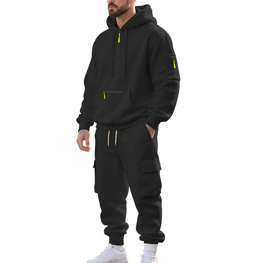 Herren Zweiteiliger Performance-Jogginganzug mit Kapuzen-Hoodie, wasserabweisenden Reißverschlüssen und Cargo-Jogger EB
