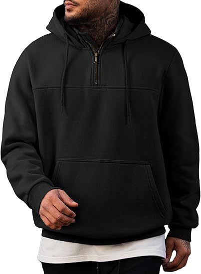 Herren nan Kapuzenpullover mit halbem Reißverschluss, Kängurutasche und gerippten Bündchen EB