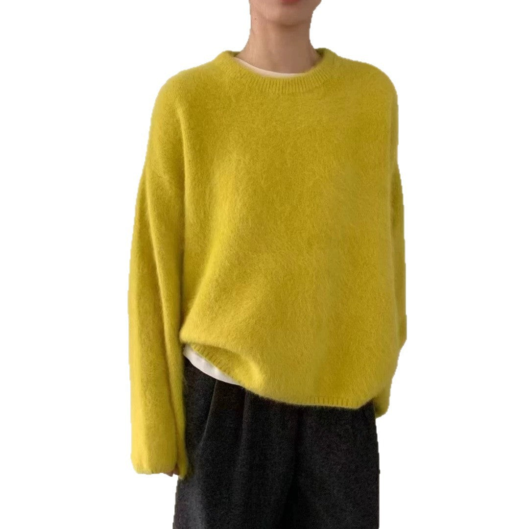 Damen Flauschiger Pullover mit überschnittenen Schultern und weitem Schnitt EB