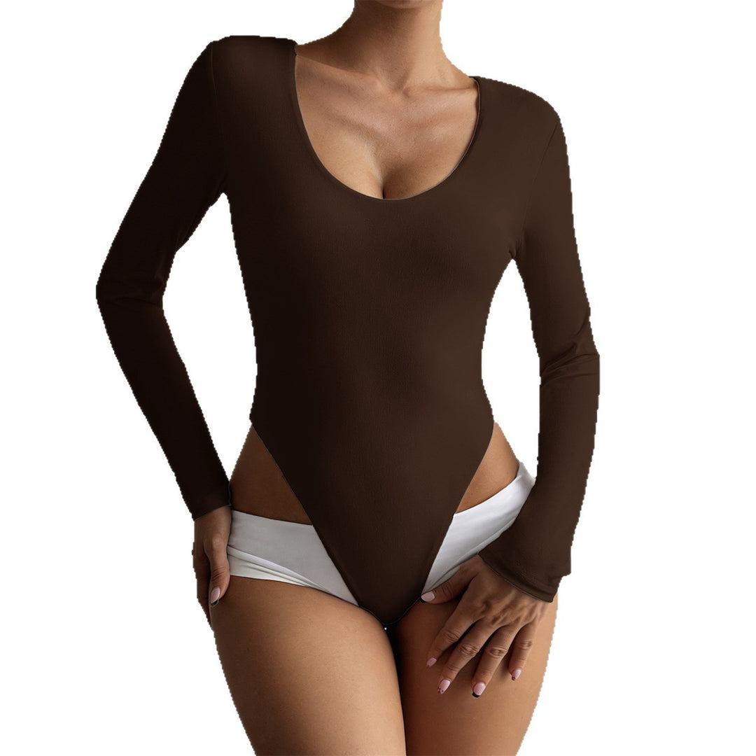 Damen Figurumspielender Langarm-Bodysuit mit tiefem Ausschnitt EB