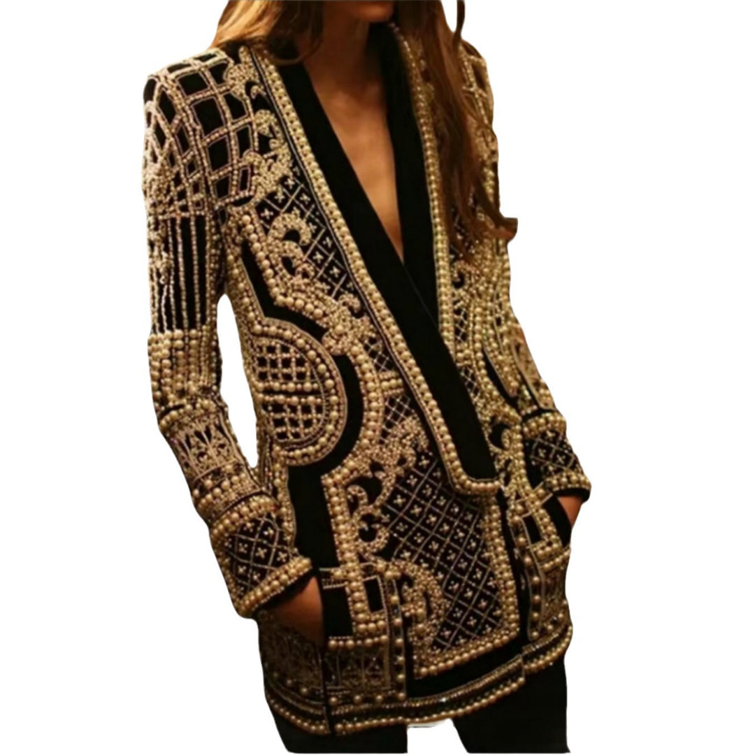 Damen Elegante Strickjacke mit funkelndem Perlenbesatz EB