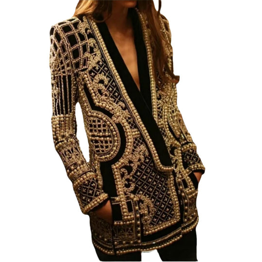 Damen Elegante Strickjacke mit funkelndem Perlenbesatz EB