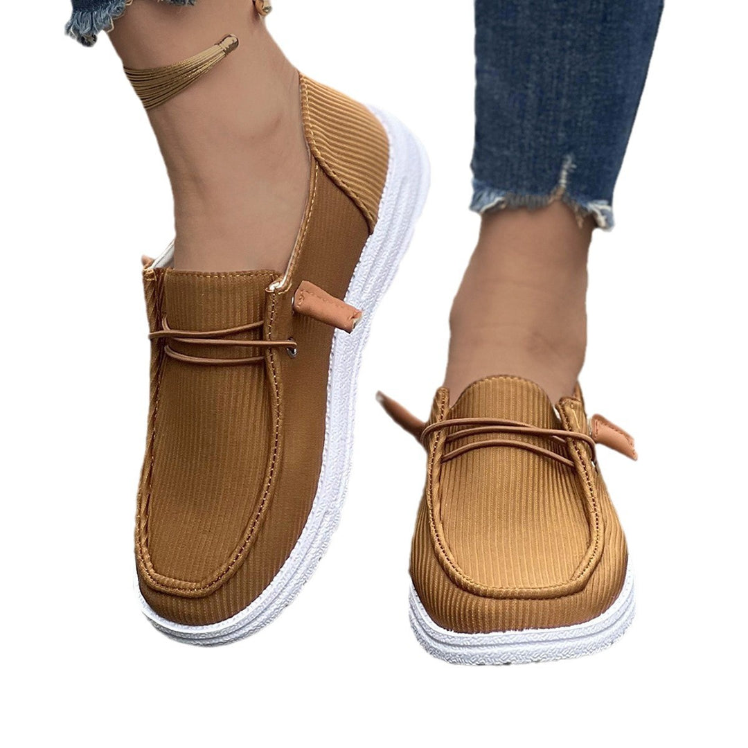 Damen nan lässige Slip-On Sneaker-Halbschuhe mit geripptem Textilobermaterial und elastischer Schnürung EB