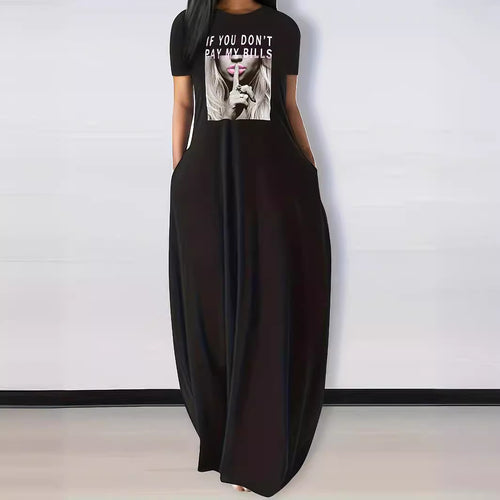 Damen Komfortables Baumwoll-Maxi-Kleid mit grafischem Druck EB