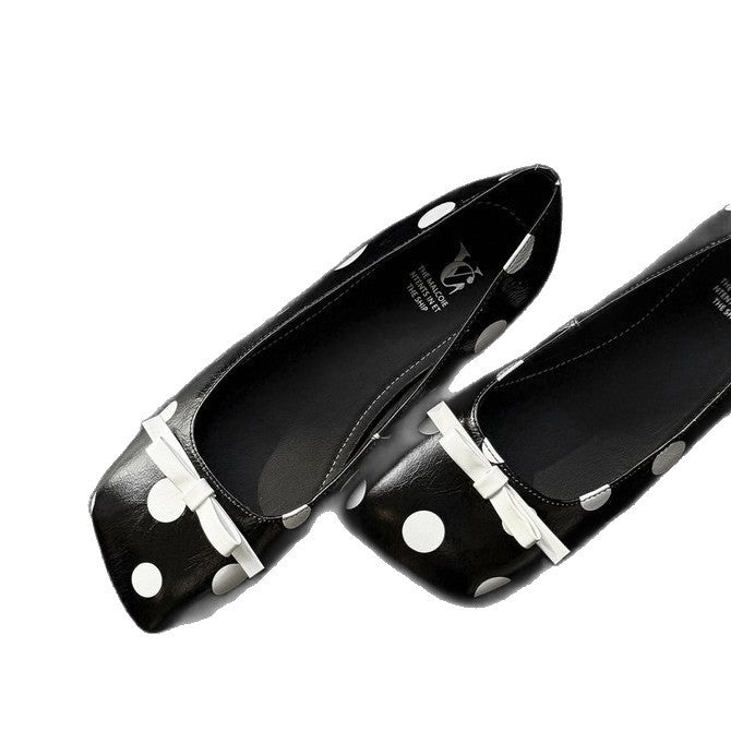Damen elegante Ballerinas mit modischem Punktedesign und dekorativem Schleifendetail EB