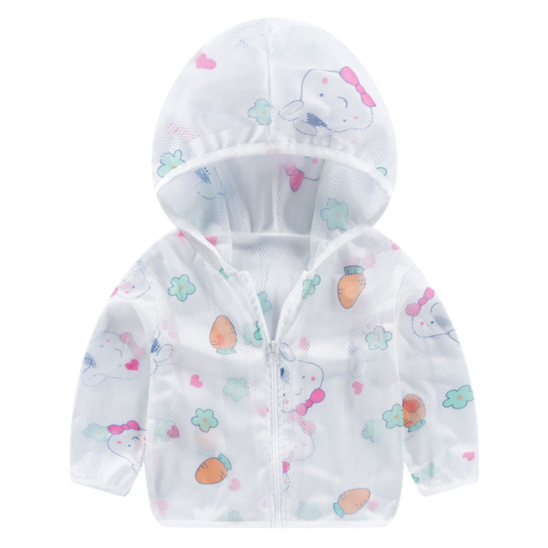 Unisex nan atmungsaktive Mesh Kapuzenjacke für Babys mit vollem Reißverschluss und verspieltem Hasen-Karotten-Druck EB