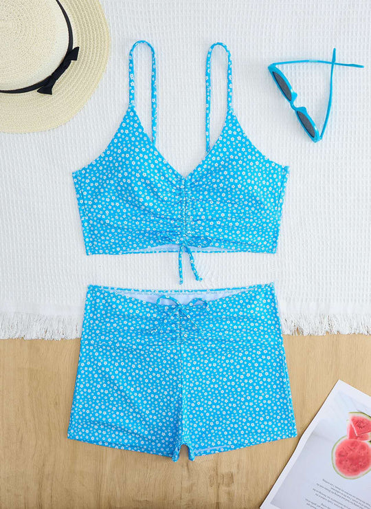 Damen Bikini mit floralem Rüschendesign und verstellbaren Trägern EB