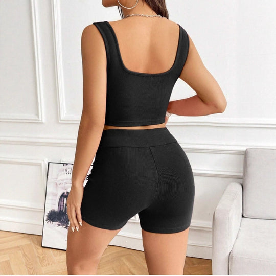 Damen Sportliches Set mit gerafftem Oberteil und hohem Bund EB